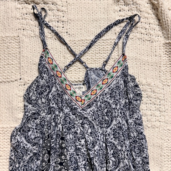 Vintage Umgee Navy White Floral Mini Dress Spaghetti Strap - Picture 4 of 5